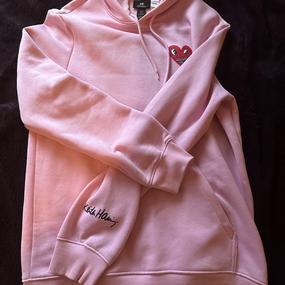 keith harding pink hoodie with red heart